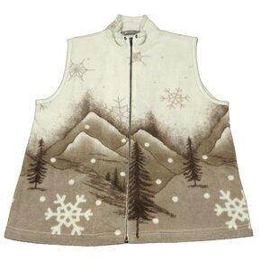Tanjay Vintage Wearbale Art Winter Theme Full Zip Fleece Vest